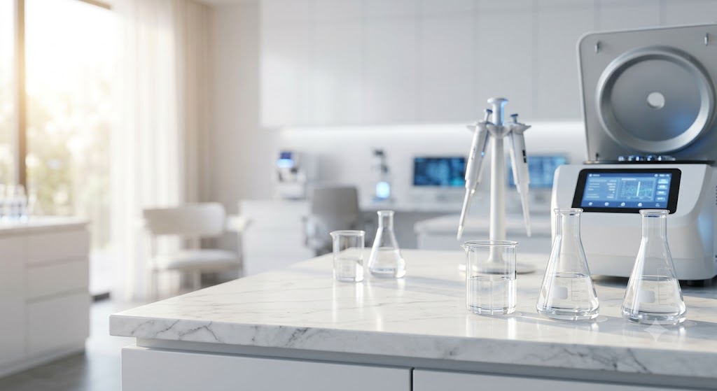 Glassware and instruments inside a laboratory