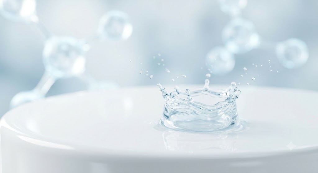 Peptide droplet forming a crown as it hits water